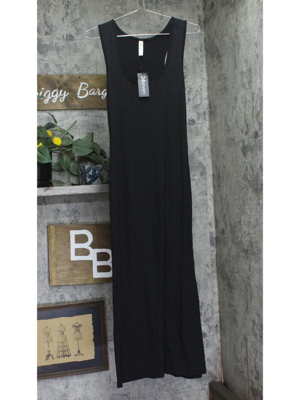 NWT 24seven Comfort Apparel Womens Racerback Knit Maxi Dress Black M